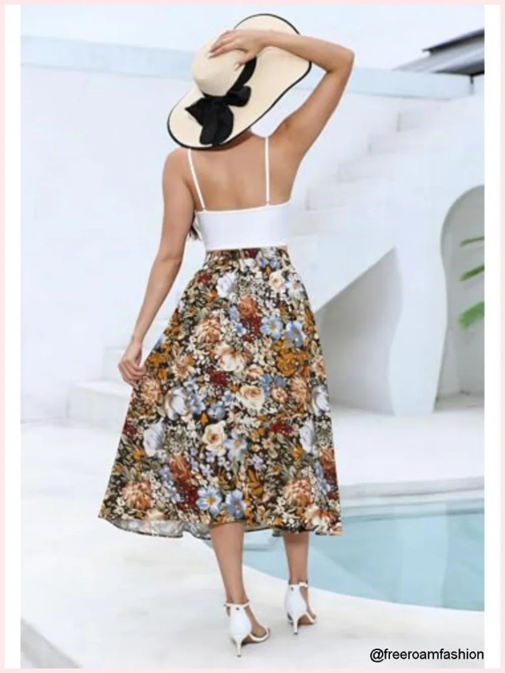 Floral Maxi Skirt with Pockets, Midi Length, A-Line, Flowy